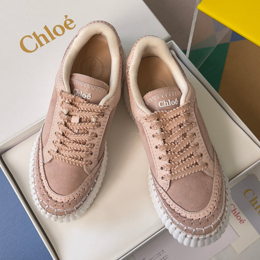 КРОСІВКИ-ТАНКЕТКИ CHLOÉ 26S 70 ММ ІЗ ЗАМШІ РОЖЕВО-БЕЖЕВОГО КОЛЬОРУ