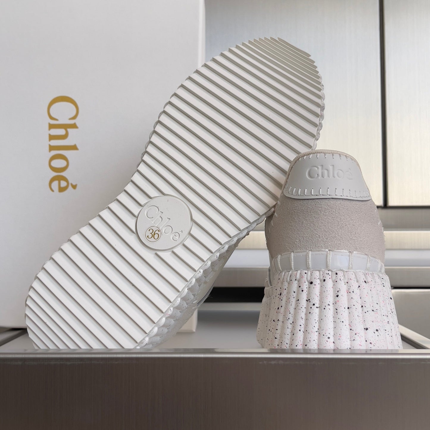 CHLOÉ 26S WEDGE SNEAKERS 70 MM IN WHITE CALFSKIN