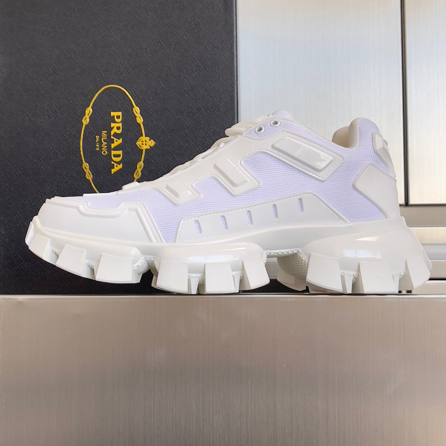 КРОСІВКИ PRADA 26S CLOUDBUST THUNDER 60 ММ З БІЛОЇ СІТЧАСТОЇ ТКАНИНИ