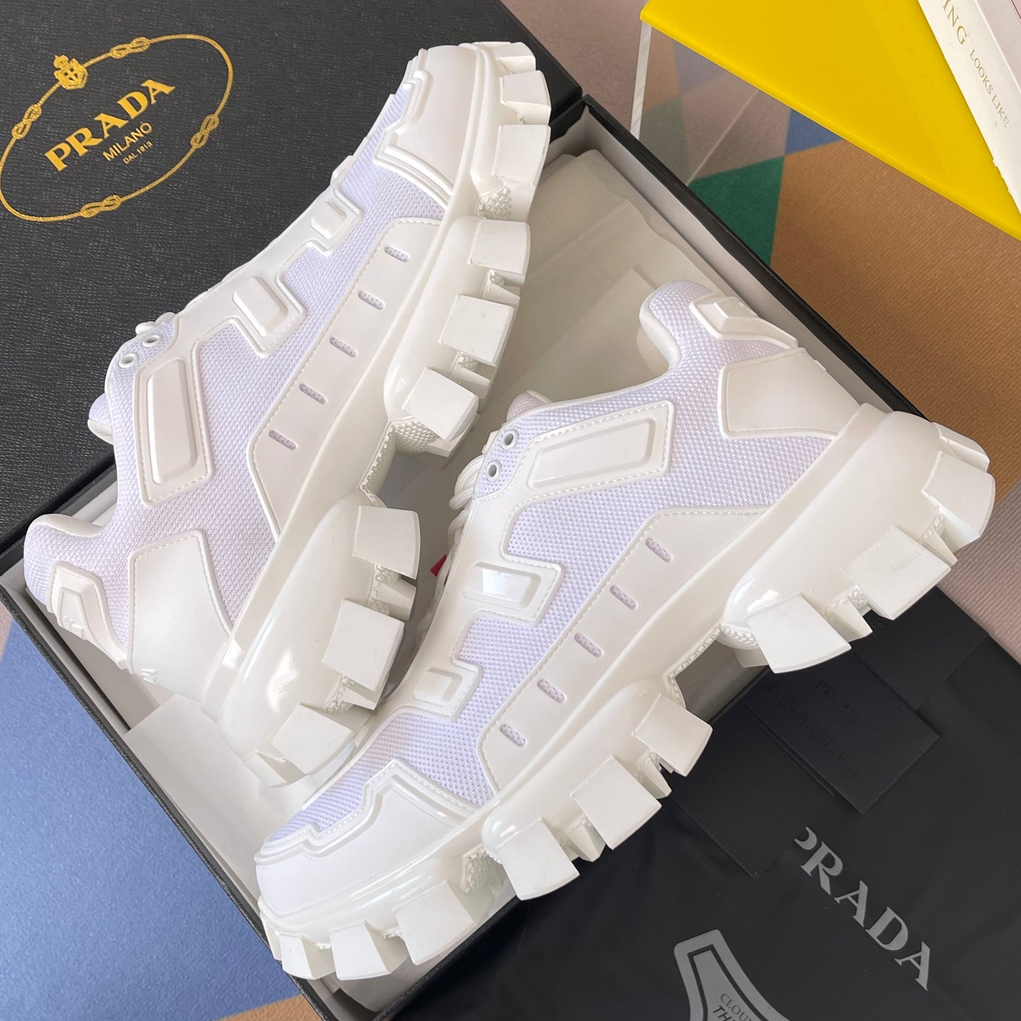 КРОСІВКИ PRADA 26S CLOUDBUST THUNDER 60 ММ З БІЛОЇ СІТЧАСТОЇ ТКАНИНИ