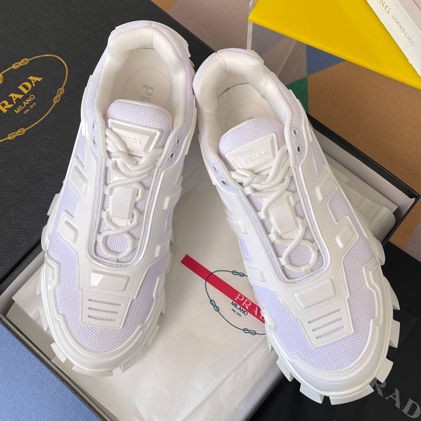 КРОСІВКИ PRADA 26S CLOUDBUST THUNDER 60 ММ З БІЛОЇ СІТЧАСТОЇ ТКАНИНИ