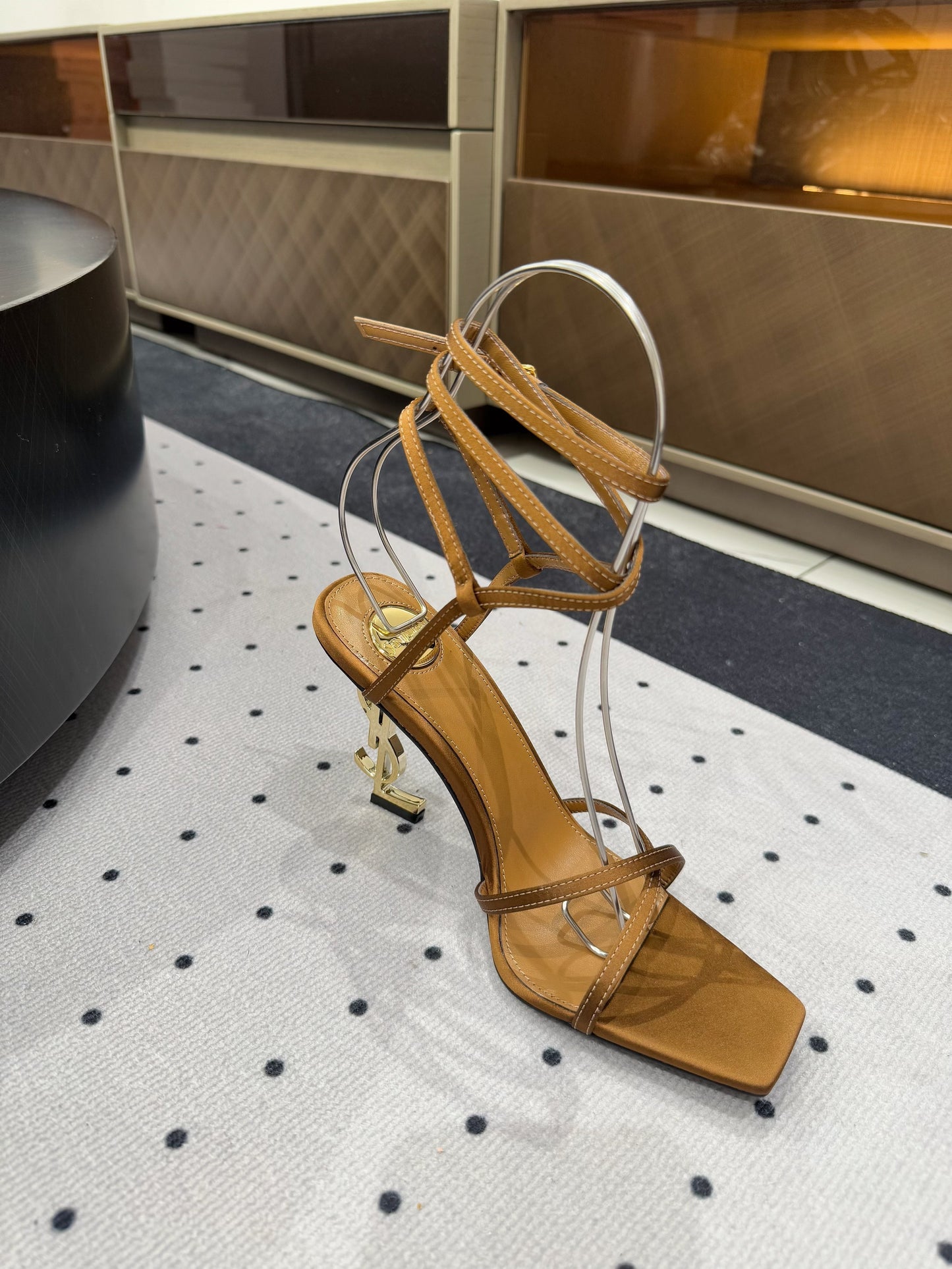 SATIN OPYUM HIGH SANDALS GOLDEN BROWN - 35