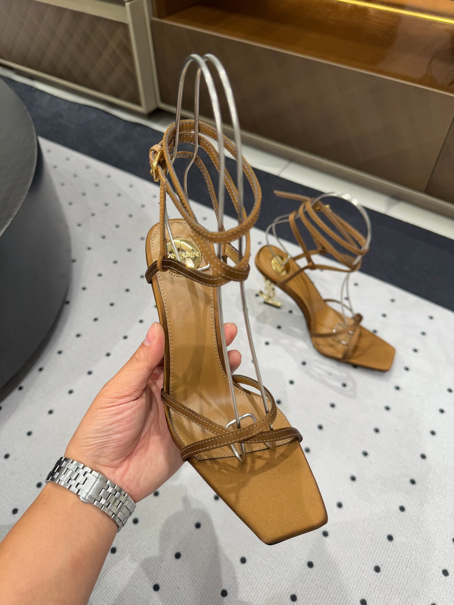 SATIN OPYUM HIGH SANDALS GOLDEN BROWN - 35