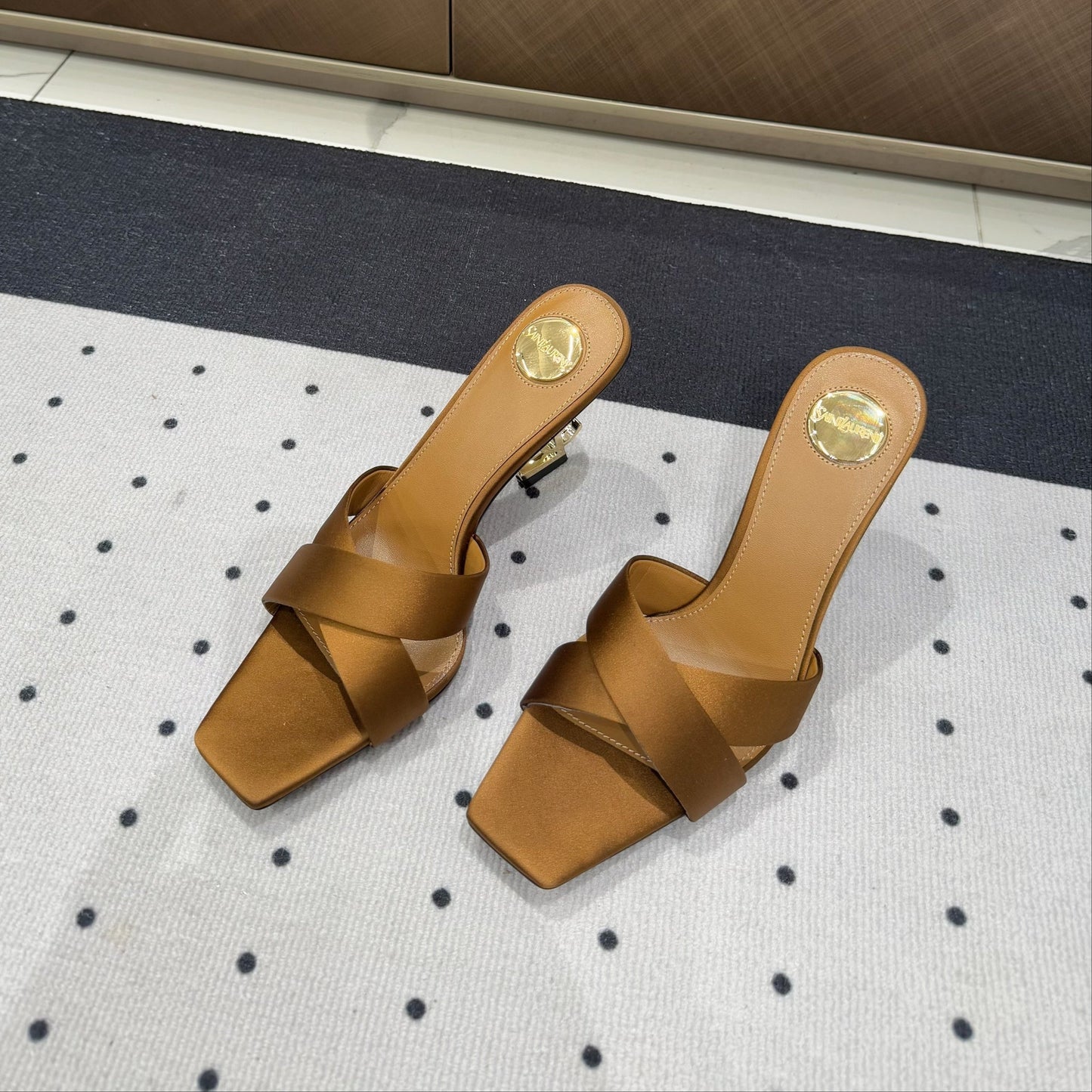 OPYUM HIGH MULES IN BROWNIE SILK - 35