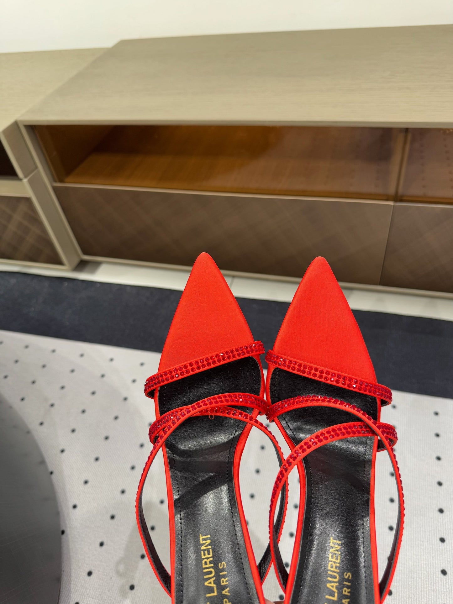 HIGH CRYSTAL STRAP SANDALS IN RED SILK - 35