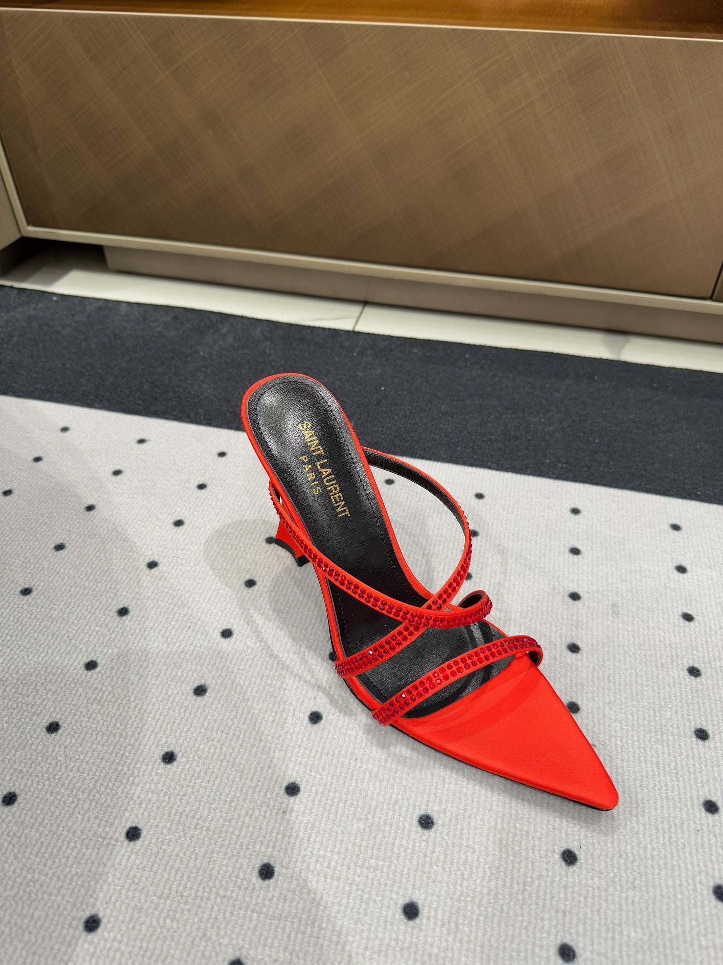 HIGH CRYSTAL STRAP SANDALS IN RED SILK - 35