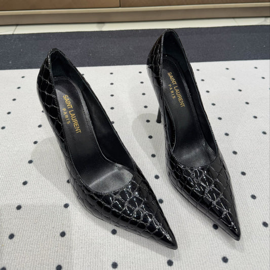 NORMA PUMPS IN BLACK CROCODILE PATTERN SHEEPSKIN - 35