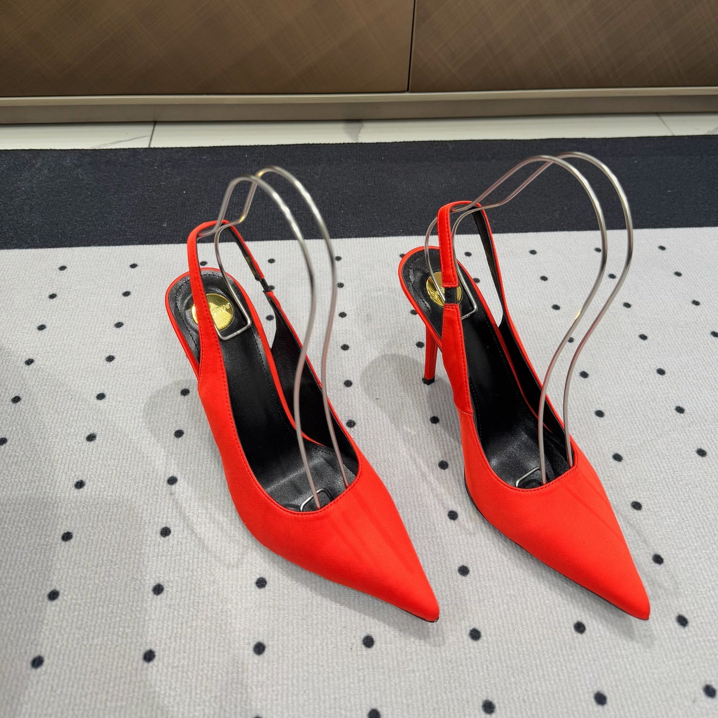 L'ENTRACTE SLINGBACK PUMPS IN RED SATIN - 35