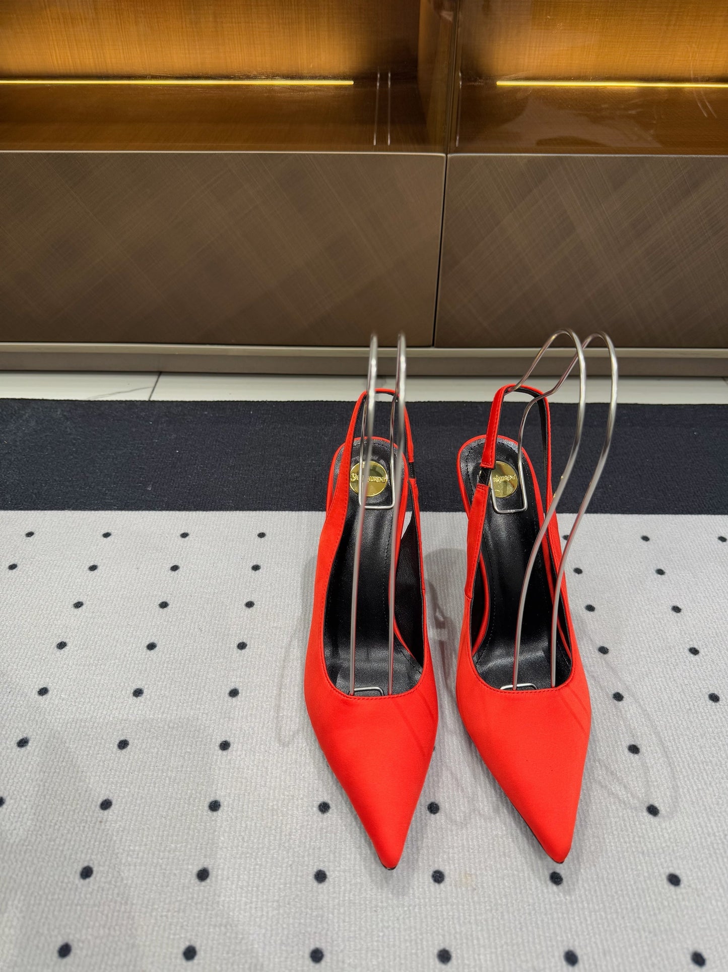 L'ENTRACTE SLINGBACK PUMPS IN RED SATIN - 35