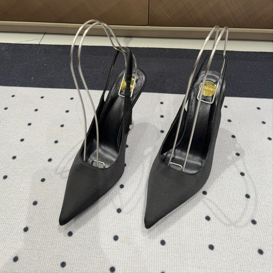 L'ENTRACTE SLINGBACK PUMPS IN BLACK SATIN - 35