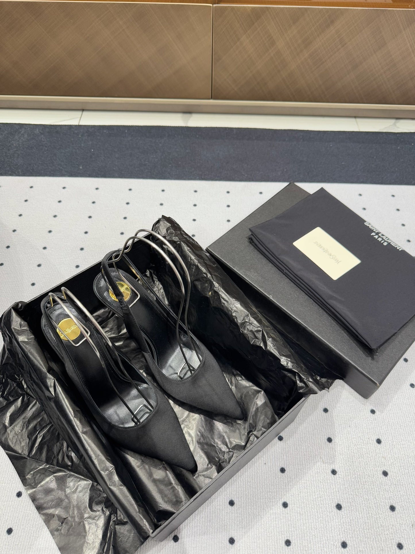L'ENTRACTE SLINGBACK PUMPS IN BLACK SATIN - 35