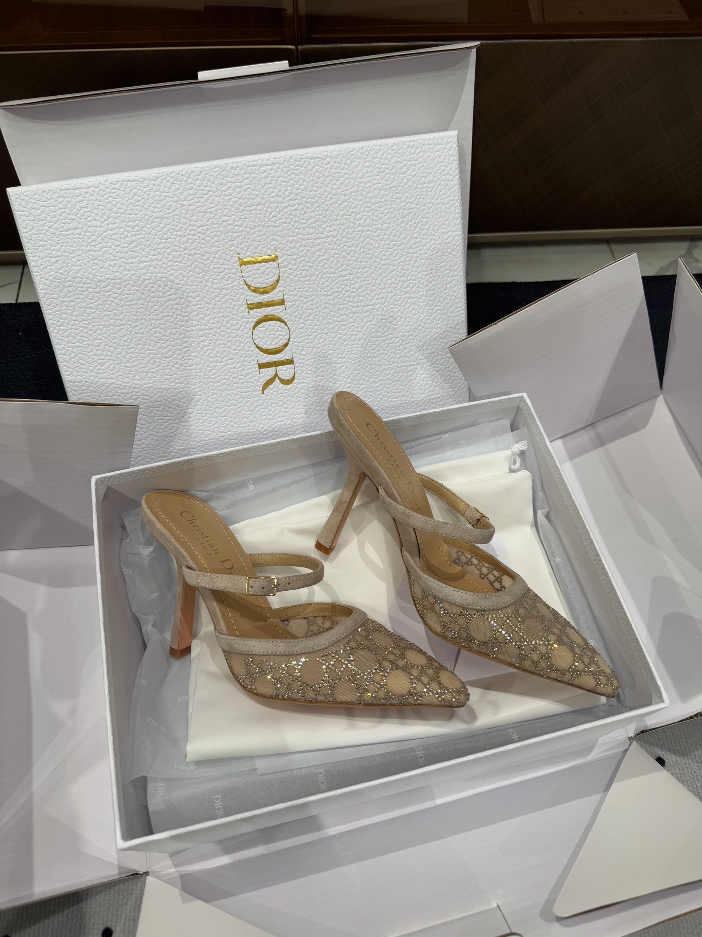 HIGH HEELS MULE IN CAMEL BEIGE LAMB SUEDE 10 CM - 35