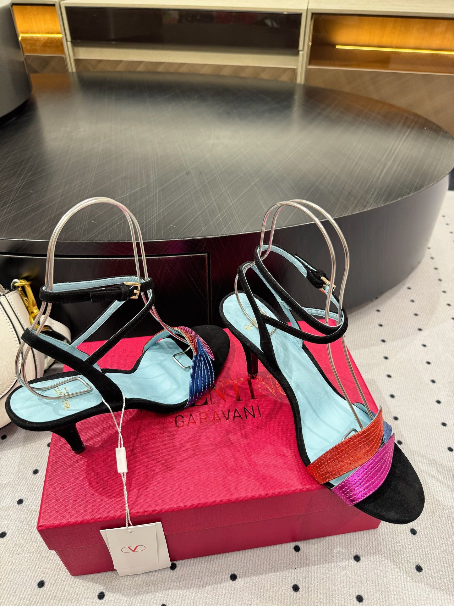 VLTN HIGH SANDAL 25S 60 MM IN BLACK SUEDE AND MULTICOLOR CALFSKIN - 35