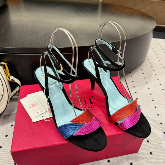 VLTN HIGH SANDAL 25S 60 MM IN BLACK SUEDE AND MULTICOLOR CALFSKIN - 35