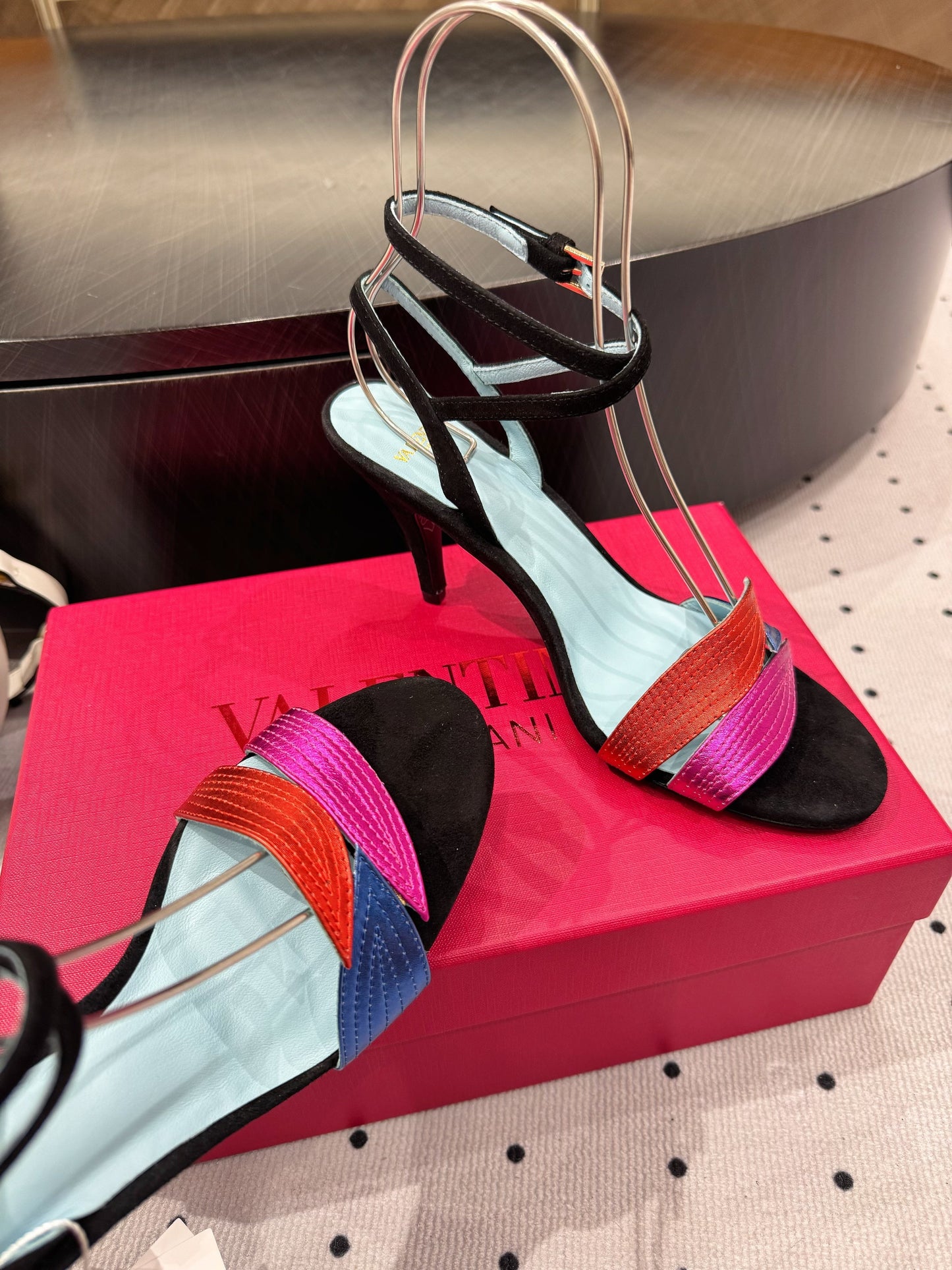 VLTN HIGH SANDAL 25S 60 MM IN BLACK SUEDE AND MULTICOLOR CALFSKIN - 35