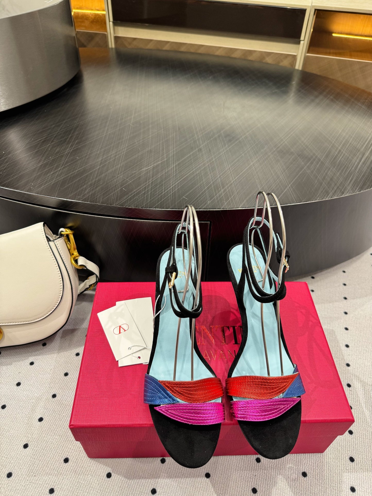 VLTN HIGH SANDAL 25S 60 MM IN BLACK SUEDE AND MULTICOLOR CALFSKIN - 35
