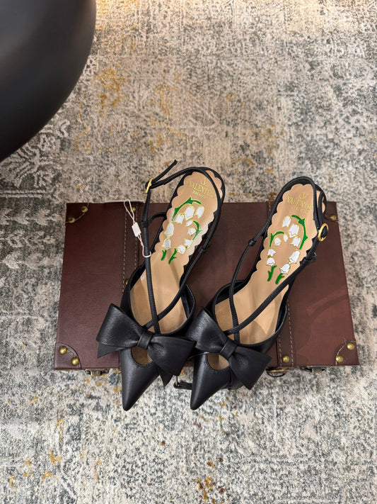 VLTN HIGH HEEL 25S 80 MM IN BLACK CALFSKIN WITH BOW - 35