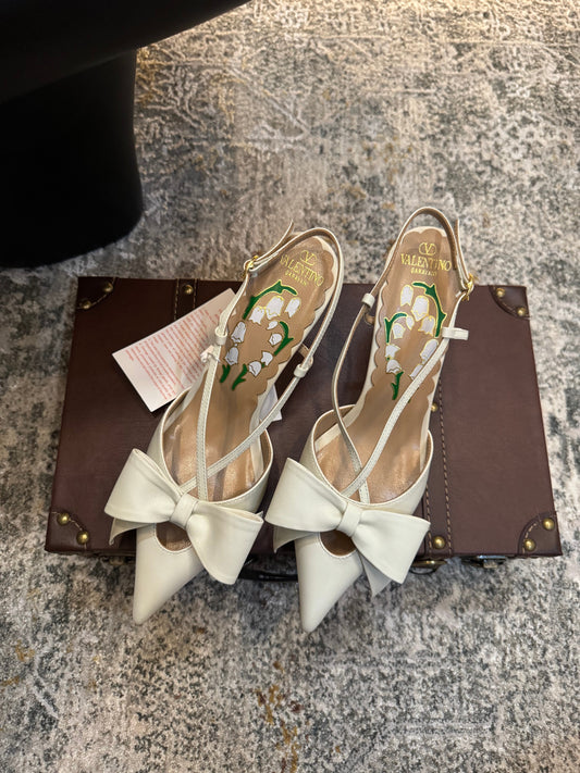 VLTN HIGH HEEL 25S 80 MM IN WHITE CALFSKIN WITH BOW - 35