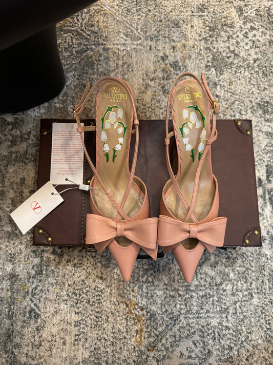 VLTN HIGH HEEL 25S 80 MM IN WARM CLAY PINK CALFSKIN WITH BOW - 35