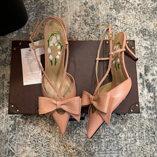 VLTN HIGH HEEL 25S 80 MM IN WARM CLAY PINK CALFSKIN WITH BOW - 35