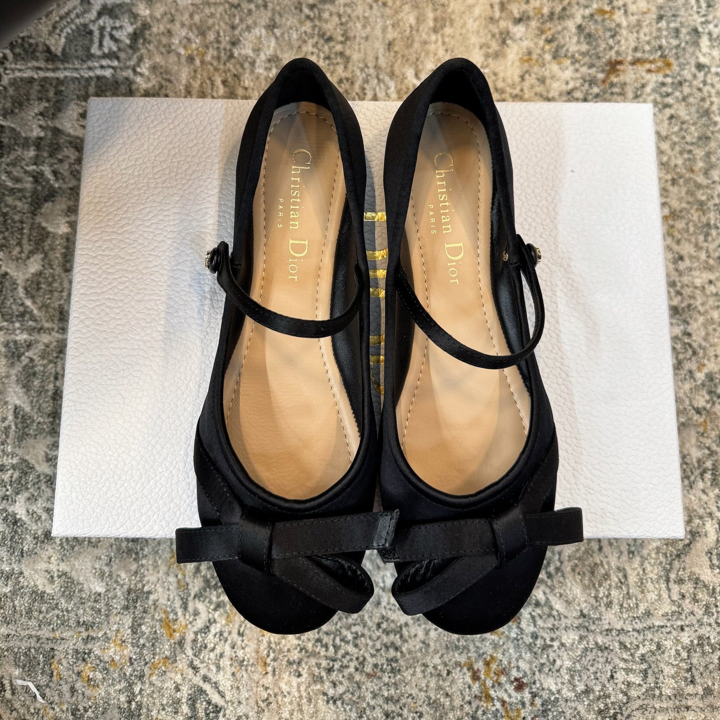DIOR 25S LOVELY‑D BALLET FLAT 10MM IN BLACK SATIN - 35
