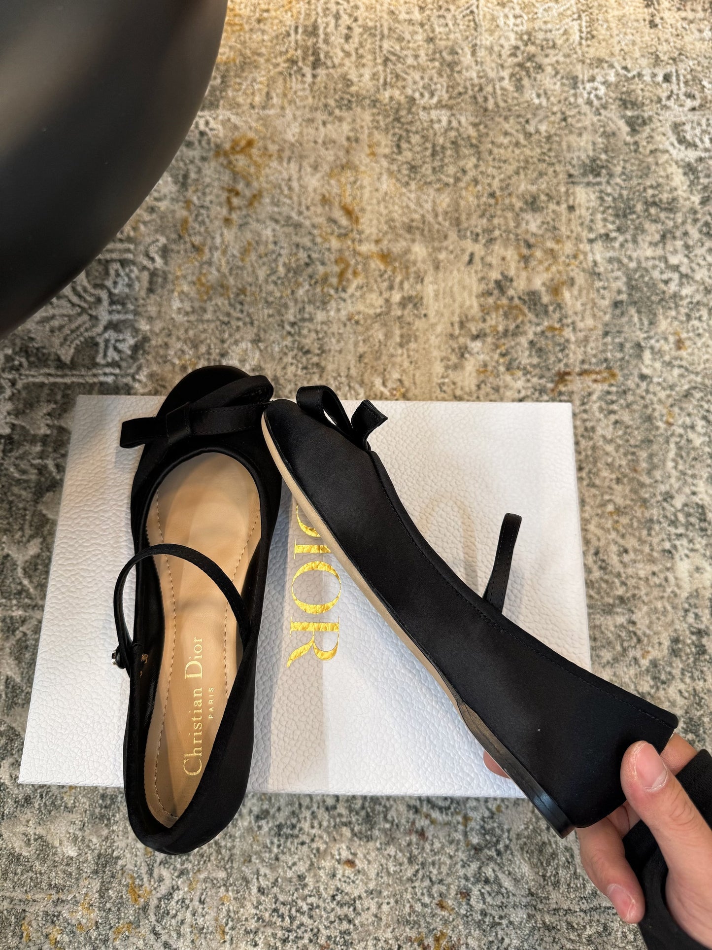 DIOR 25S LOVELY‑D BALLET FLAT 10MM IN BLACK SATIN - 35