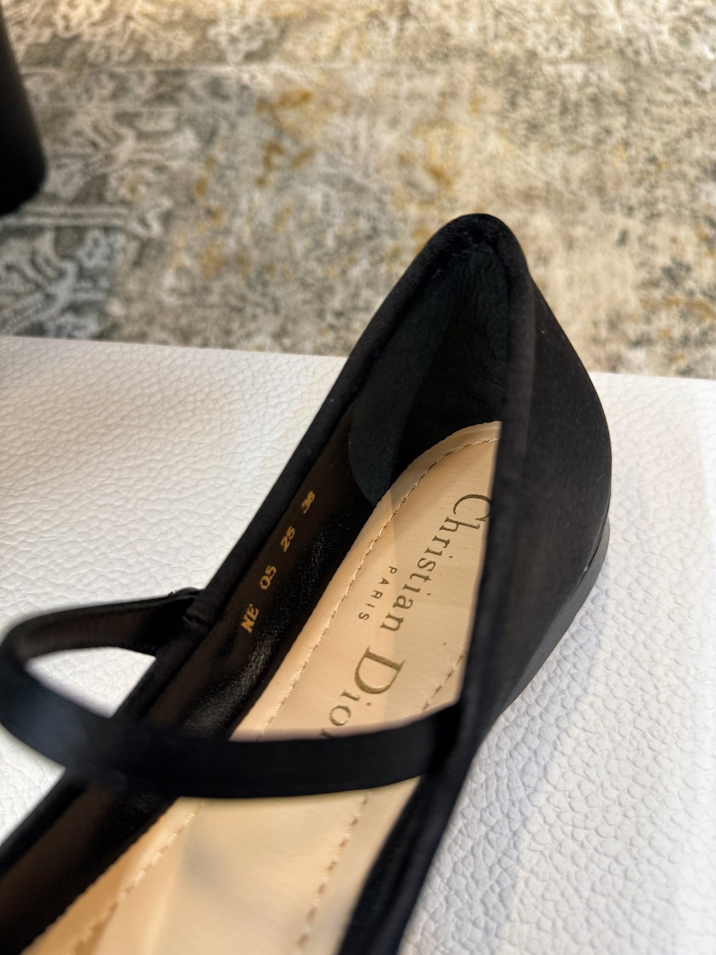 DIOR 25S LOVELY‑D BALLET FLAT 10MM IN BLACK SATIN - 35