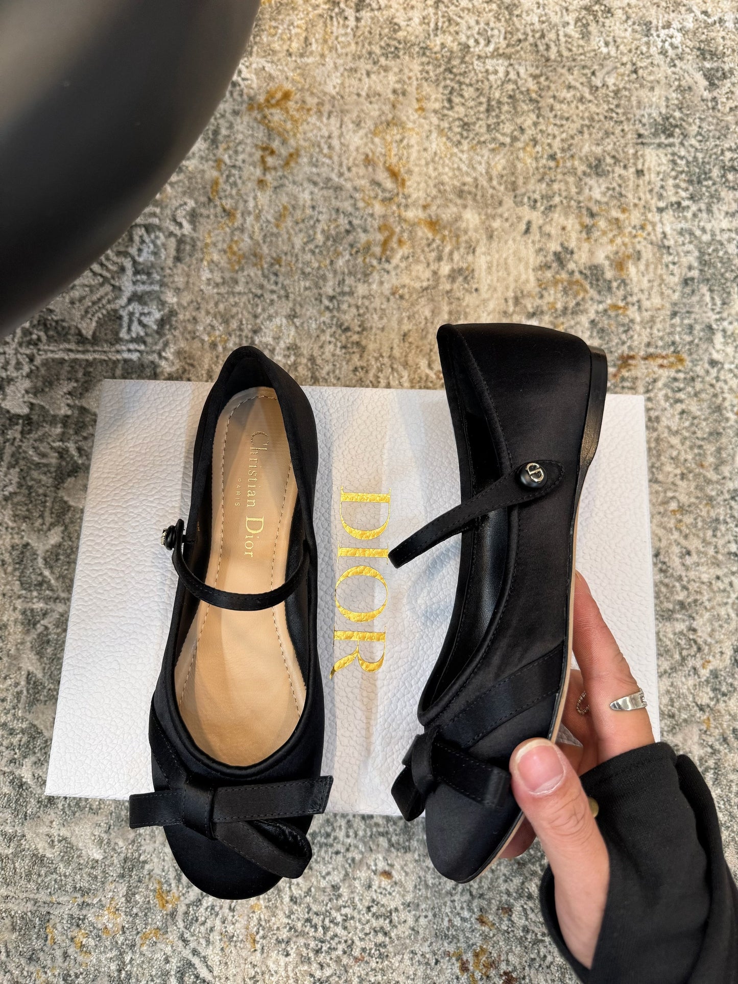 DIOR 25S LOVELY‑D BALLET FLAT 10MM IN BLACK SATIN - 35