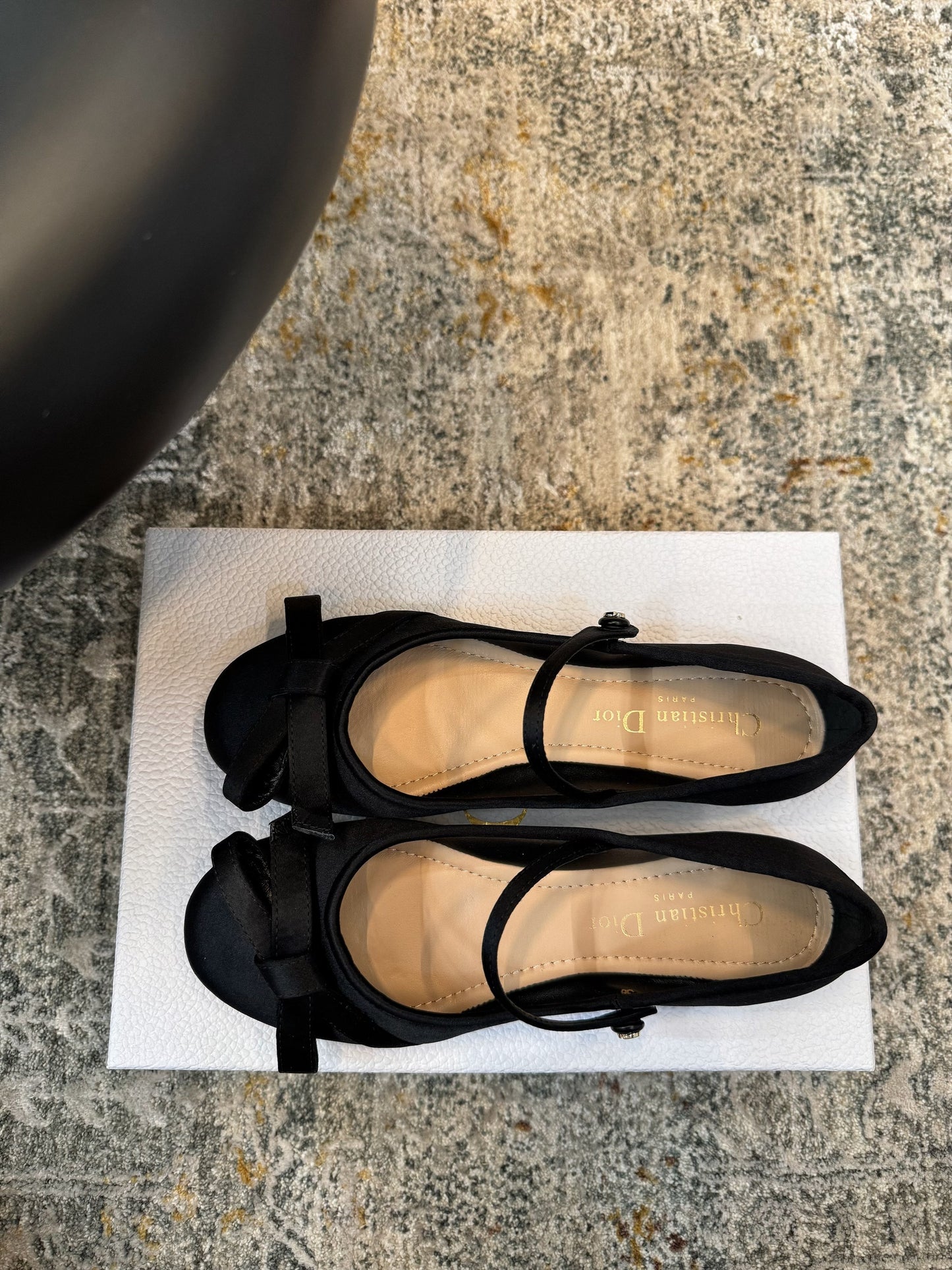 DIOR 25S LOVELY‑D BALLET FLAT 10MM IN BLACK SATIN - 35