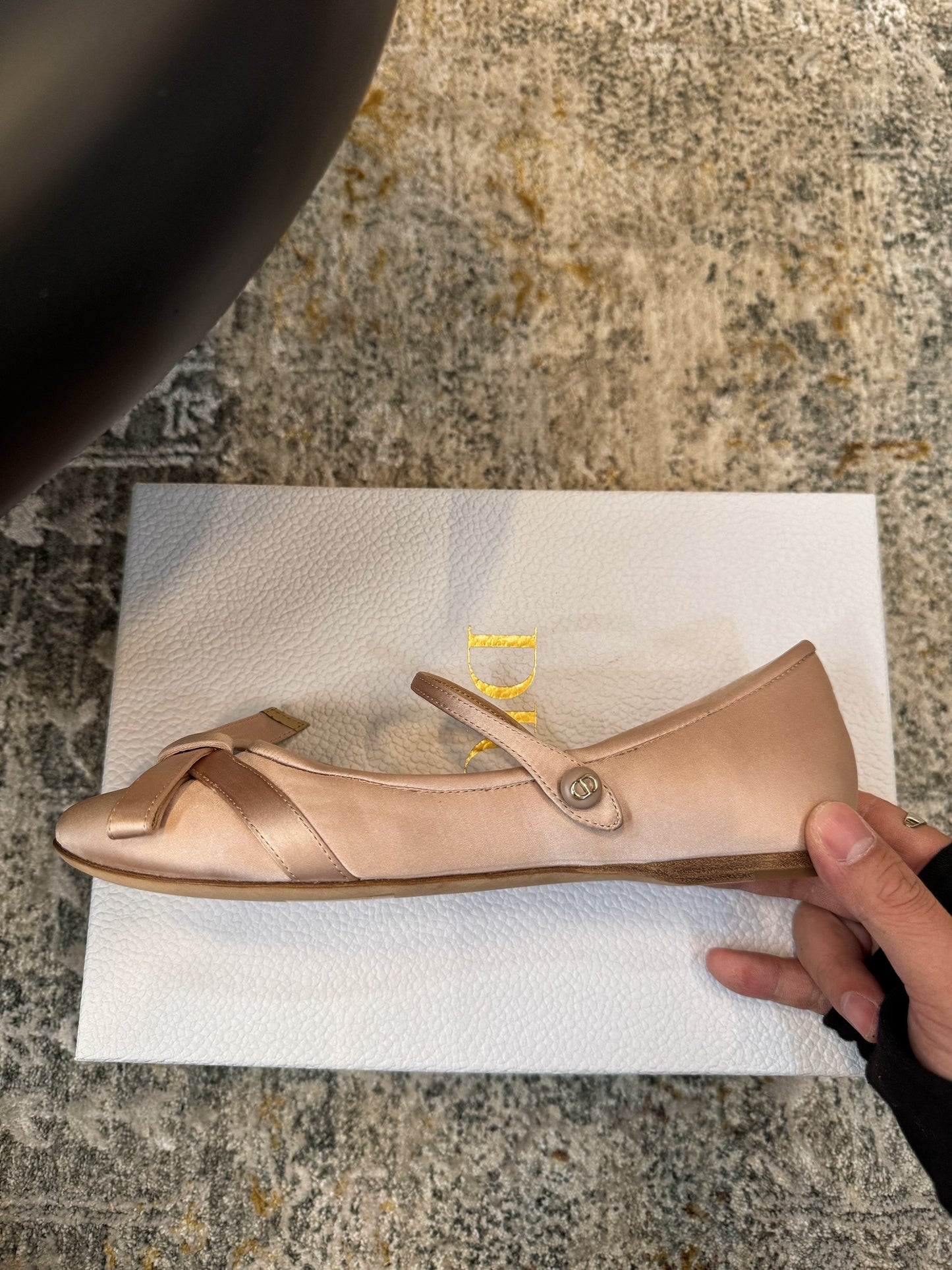 DIOR 25S LOVELY‑D BALLET FLAT 10MM IN NUDE SATIN - 35