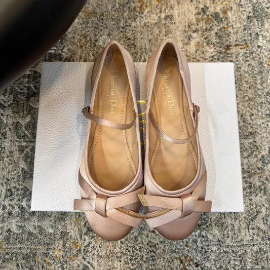 DIOR 25S LOVELY‑D BALLET FLAT 10MM IN NUDE SATIN - 35