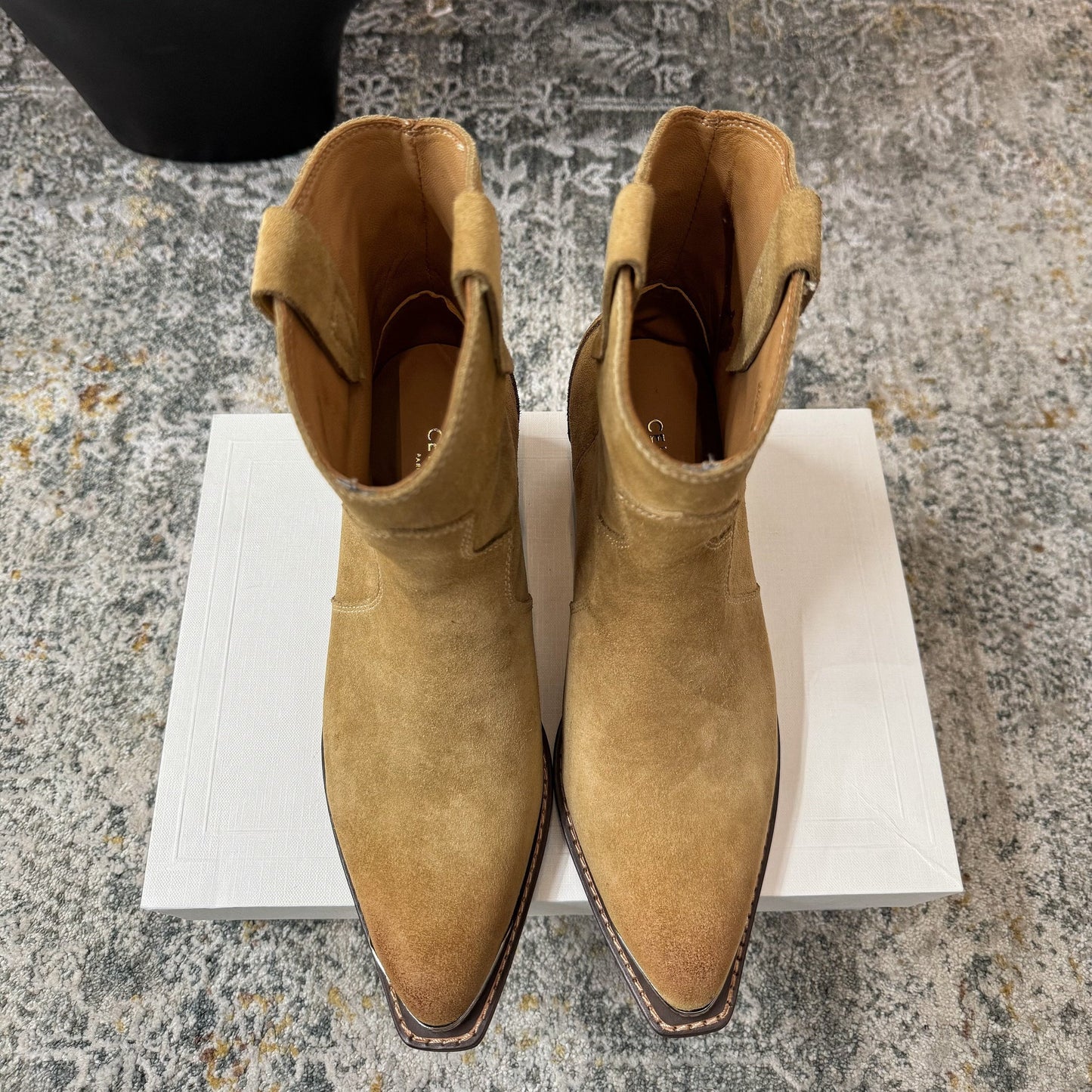 CELINE 26S ANKLE BOOTS 55 MM IN CAMEL BROWN SUEDE
