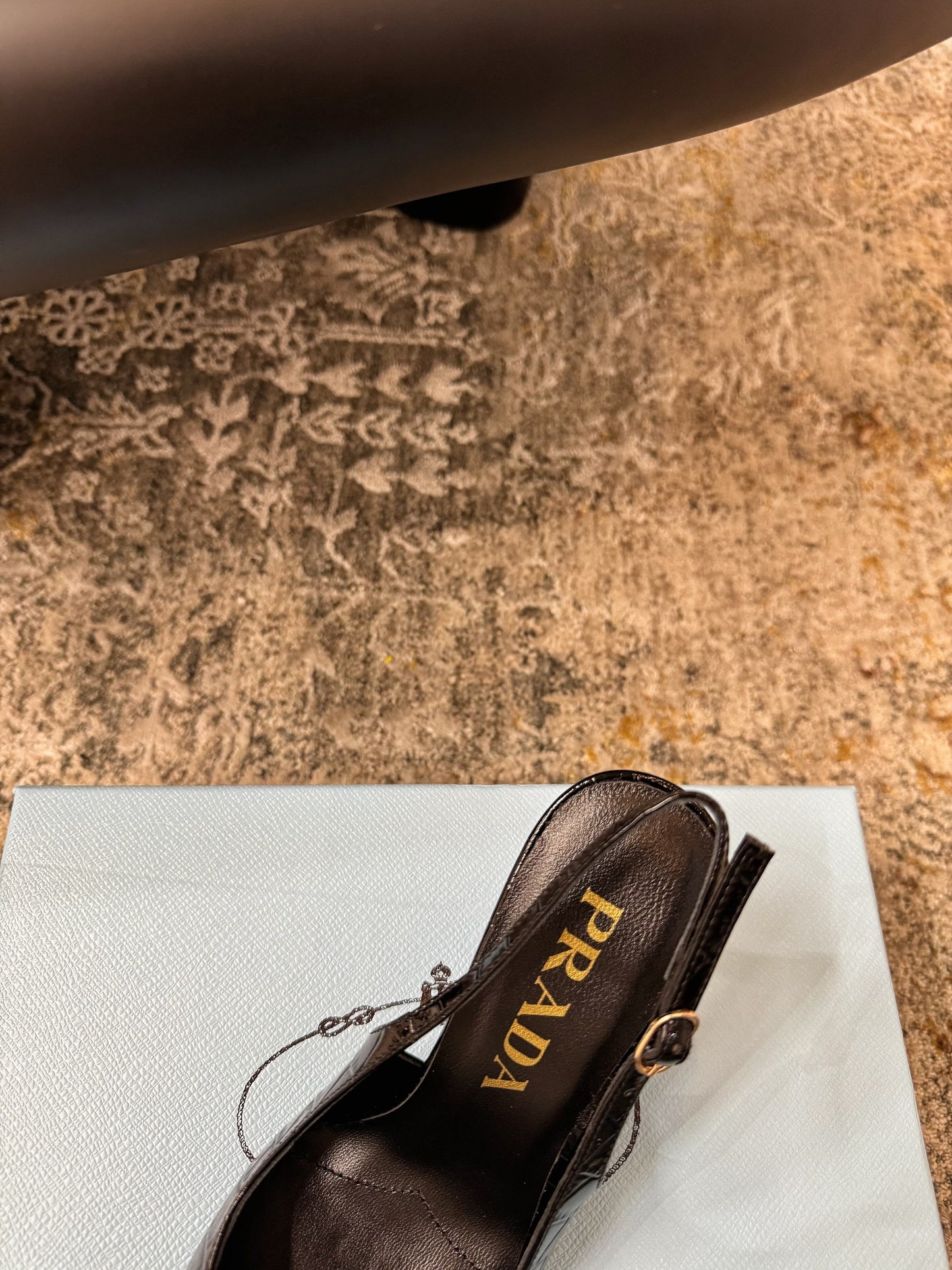 PRADA 25S SLINGBACK HIGH HEELS 75 MM IN BLACK EMBOSSED COWHIDE - 35