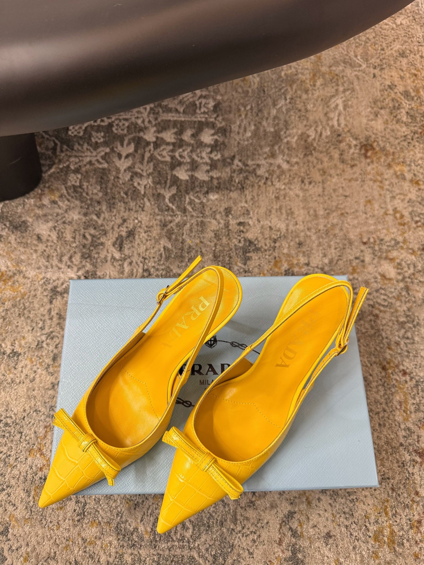 PRADA 25S SLINGBACK HIGH HEELS 75 MM IN YELLOW EMBOSSED COWHIDE - 35