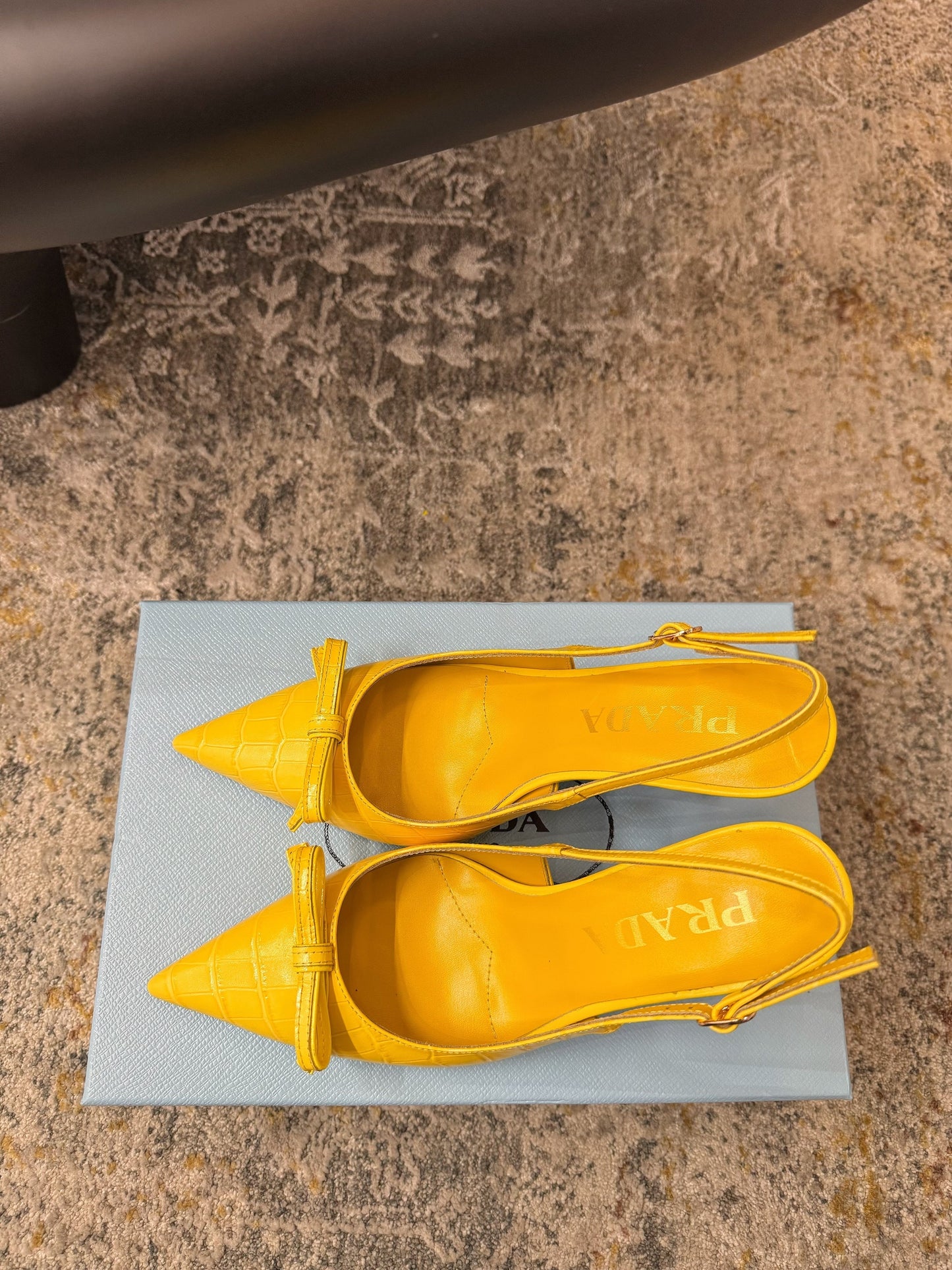 PRADA 25S SLINGBACK HIGH HEELS 75 MM IN YELLOW EMBOSSED COWHIDE - 35
