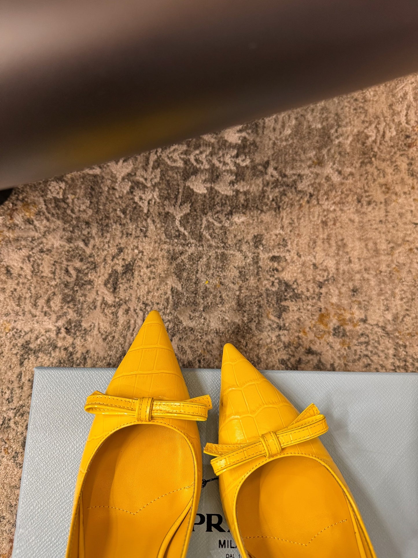 PRADA 25S SLINGBACK HIGH HEELS 75 MM IN YELLOW EMBOSSED COWHIDE - 35