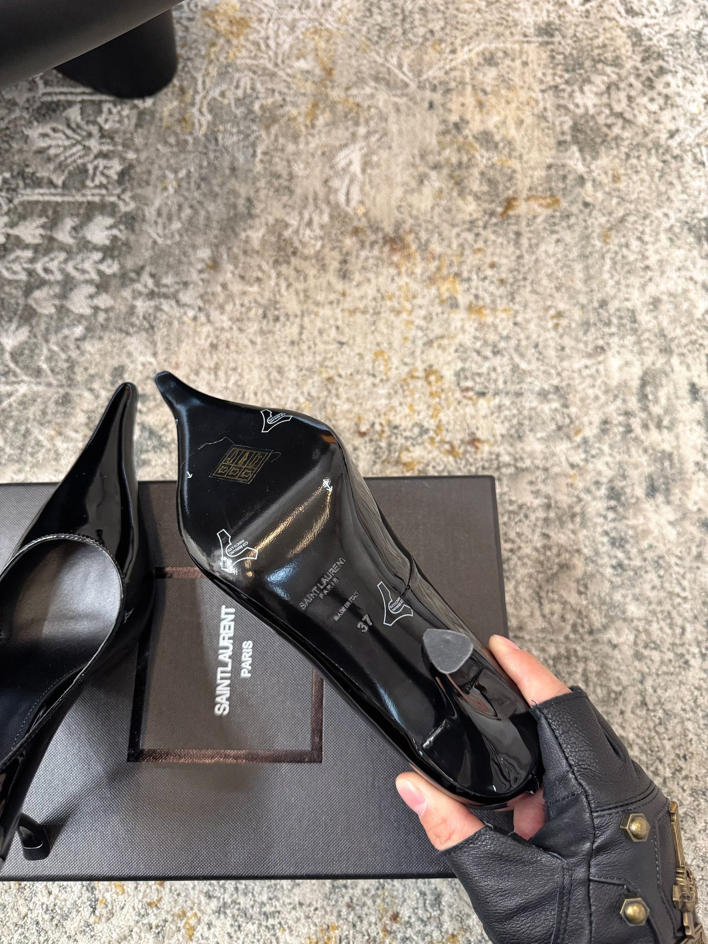 YSL 26S HEELED SHOES 110 MM IN BLACK GLOSSY CALFSKIN
