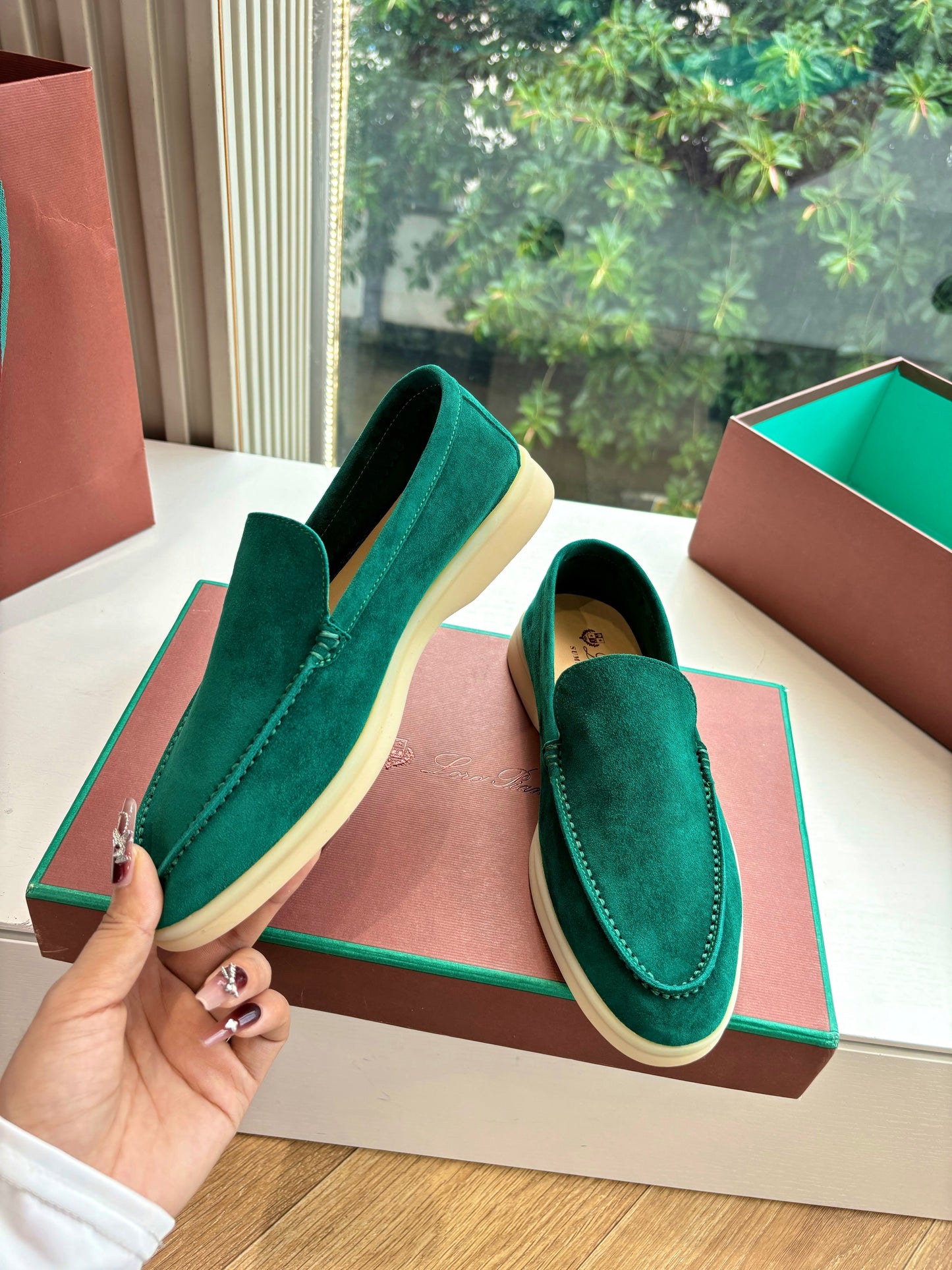 LP LOAFERS 25S IN TEAL GREEN CASHMERE - 34