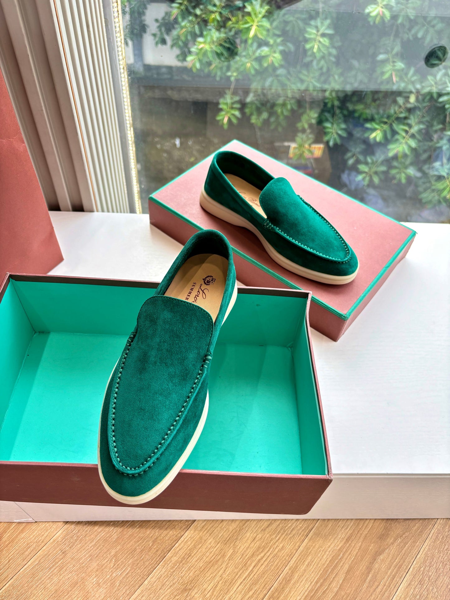 LP LOAFERS 25S IN TEAL GREEN CASHMERE - 34