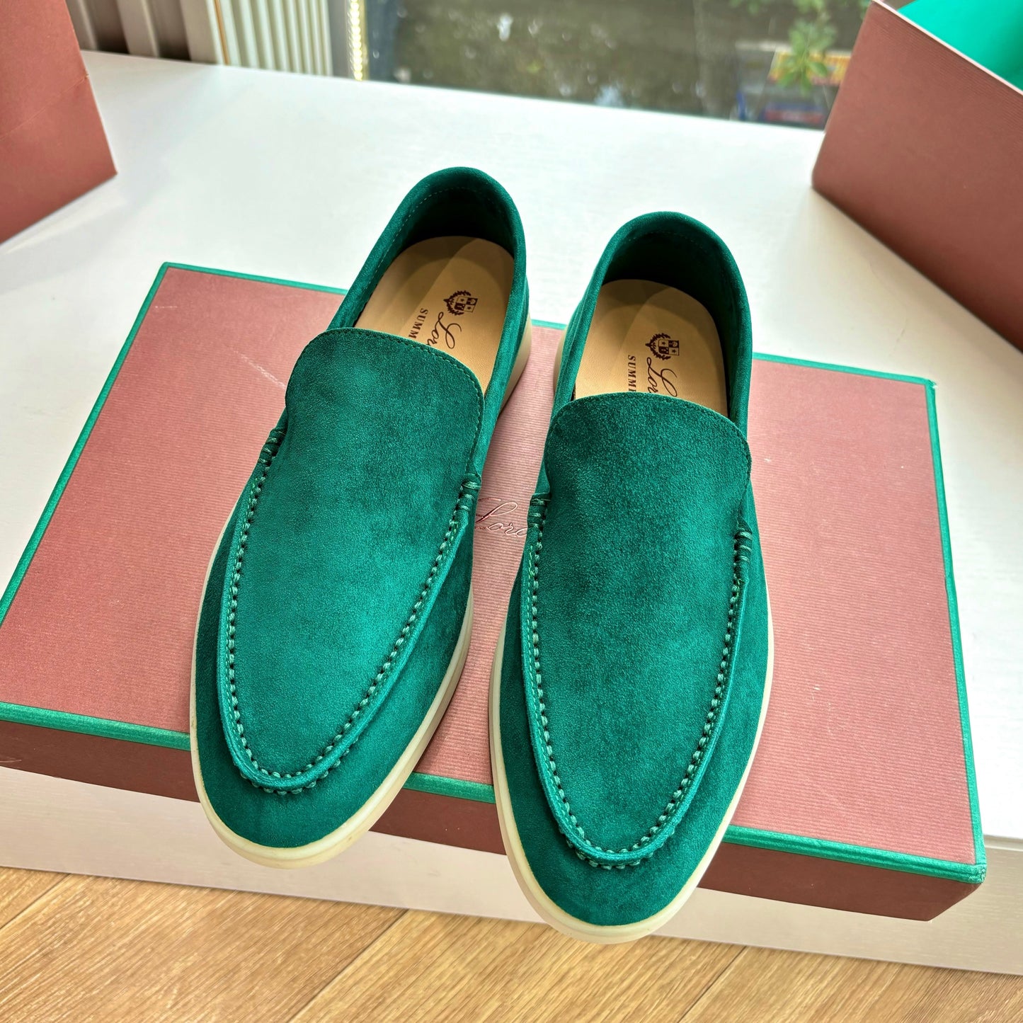 LP LOAFERS 25S IN TEAL GREEN CASHMERE - 34