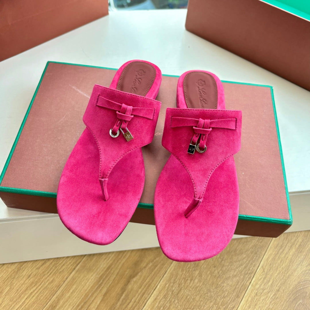 LP THONG SANDALS 25S IN DARK PINK SUEDE - 35