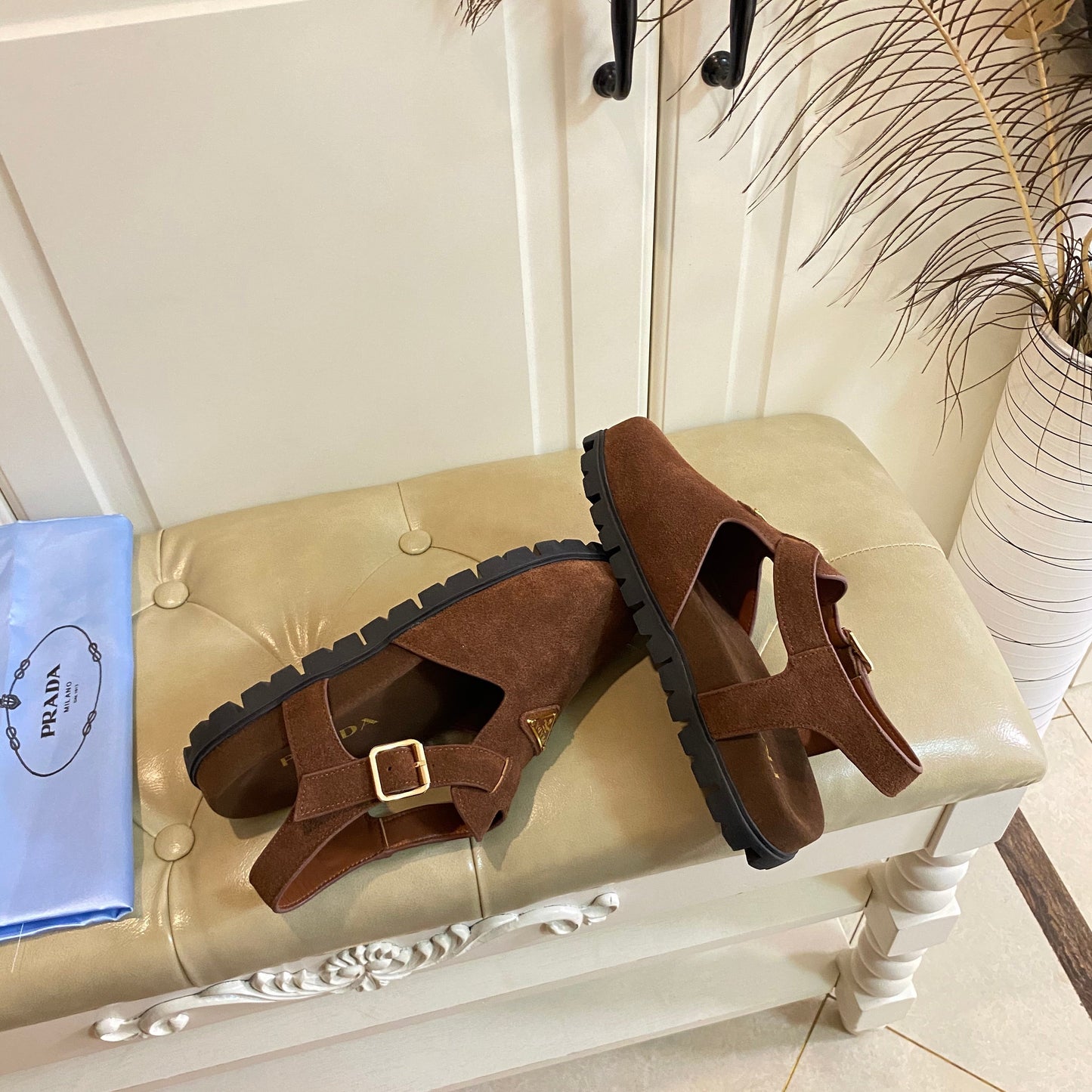 RUBBER SOLE SANDALS IN COCOA BROWN SUEDE - 35