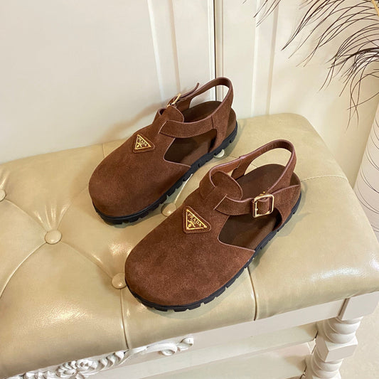 RUBBER SOLE SANDALS IN COCOA BROWN SUEDE - 35