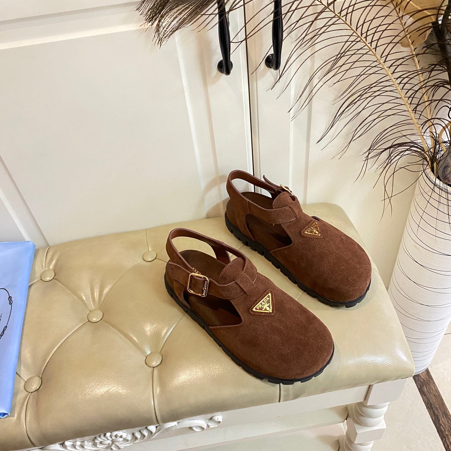 RUBBER SOLE SANDALS IN COCOA BROWN SUEDE - 35