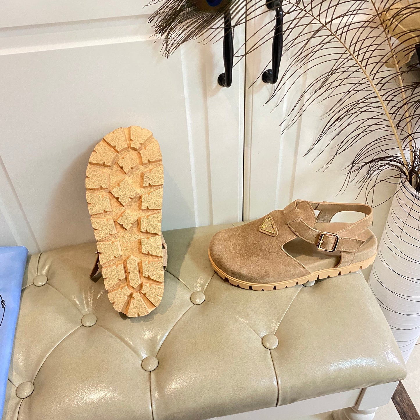 RUBBER SOLE SANDALS IN DARK BEIGE SUEDE - 35