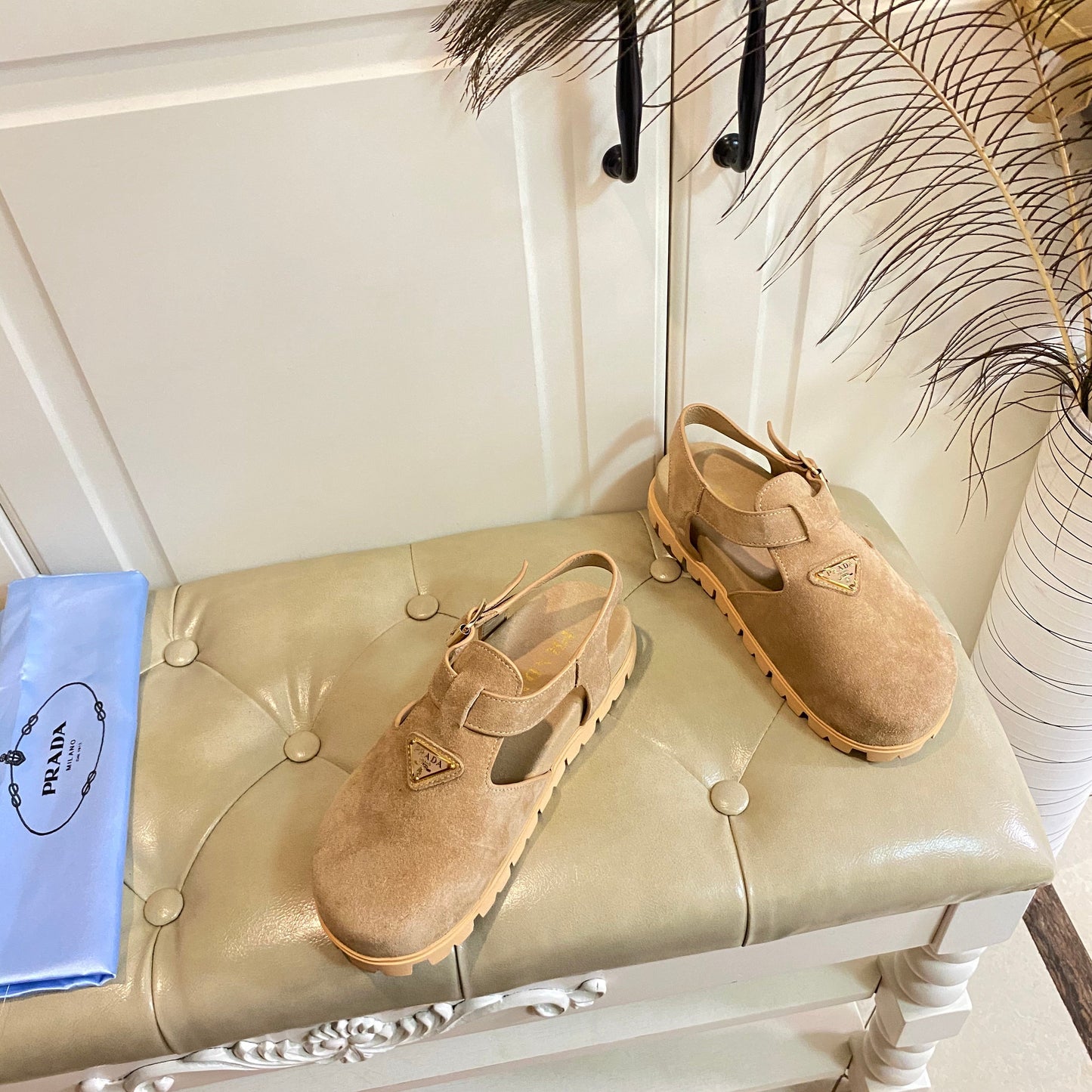 RUBBER SOLE SANDALS IN DARK BEIGE SUEDE - 35
