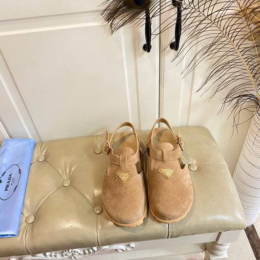 RUBBER SOLE SANDALS IN DARK BEIGE SUEDE - 35