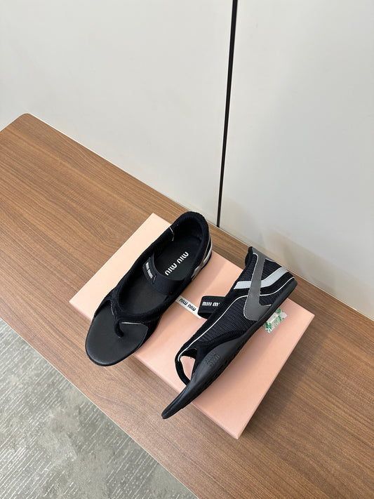 THONG SANDALS IN BLACK SUEDE MIX TECH FABRIC - 35