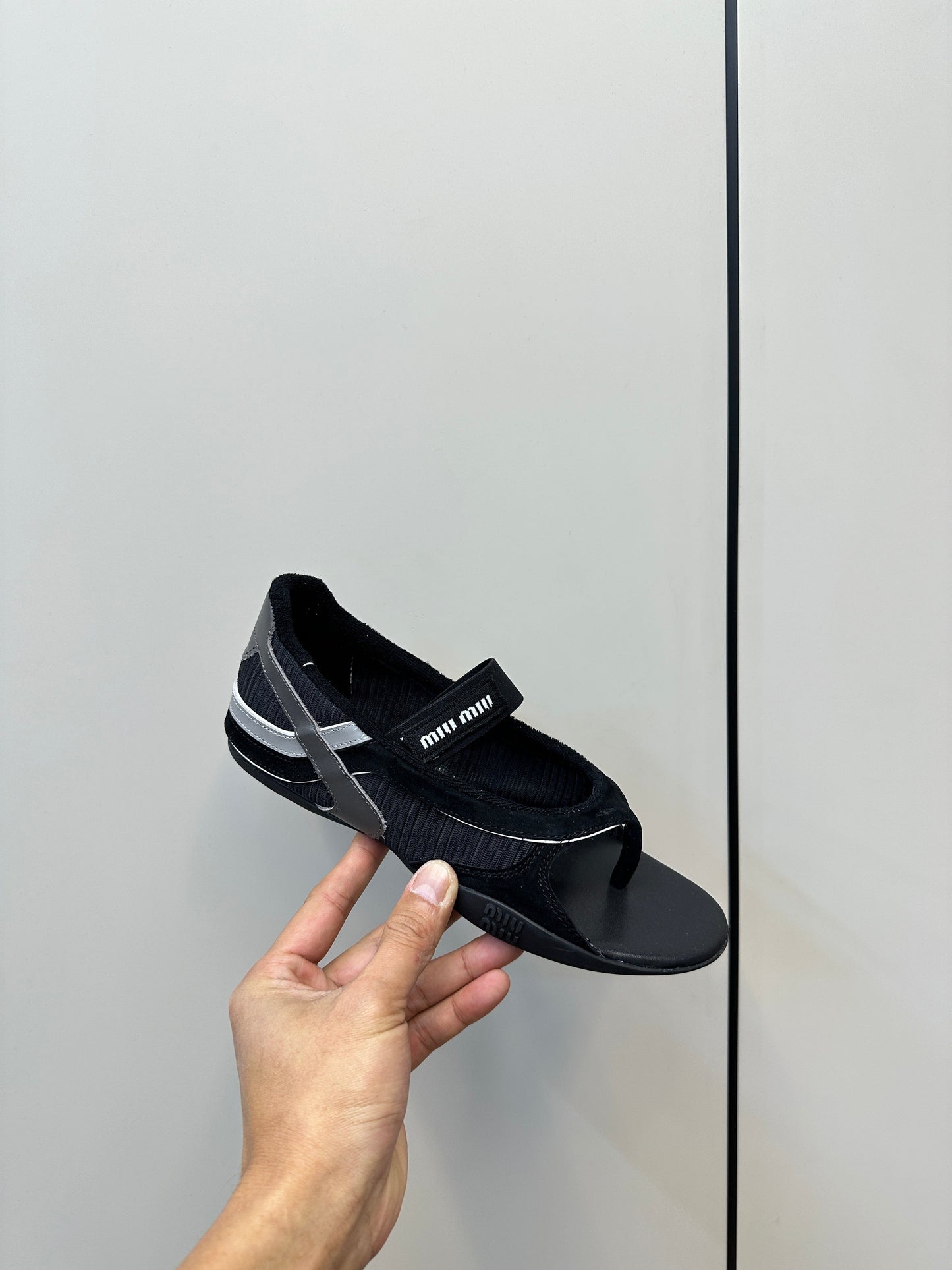 THONG SANDALS IN BLACK SUEDE MIX TECH FABRIC - 35