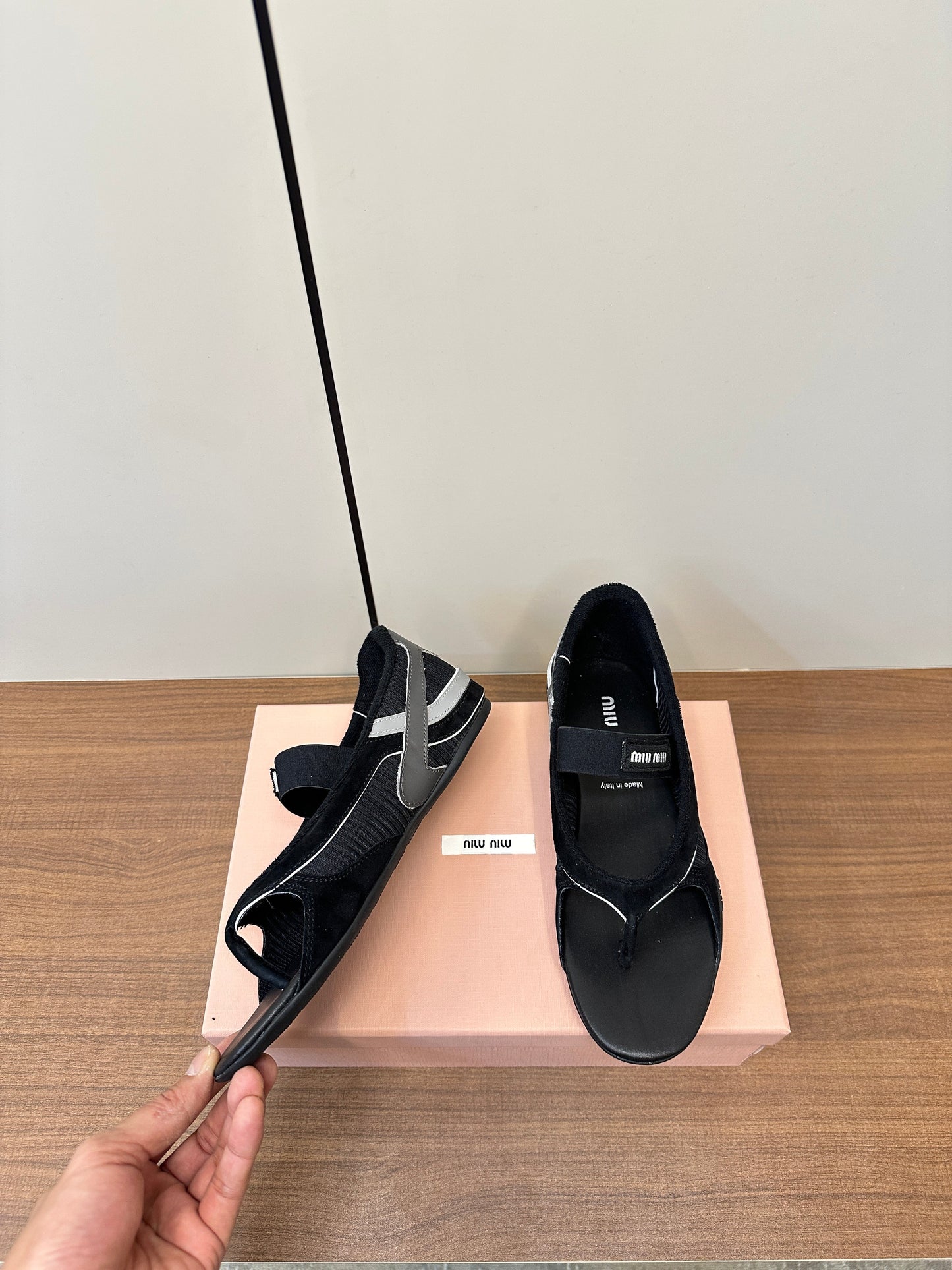 THONG SANDALS IN BLACK SUEDE MIX TECH FABRIC - 35